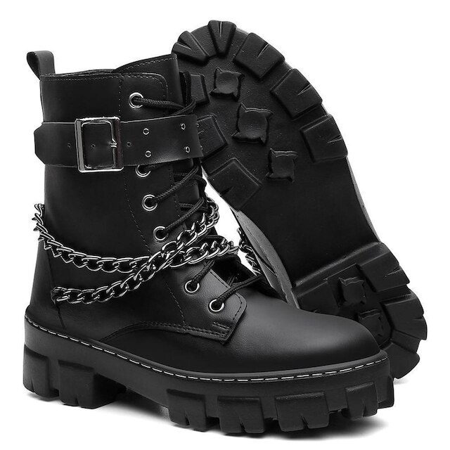 Coturno Feminino Bota Tratorado Ziper Fivela Confortável