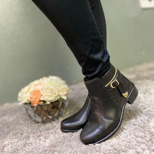 Coturno Feminino Casual Ziper Lateral Cano Baixo C/ Salto Chelsea Confort