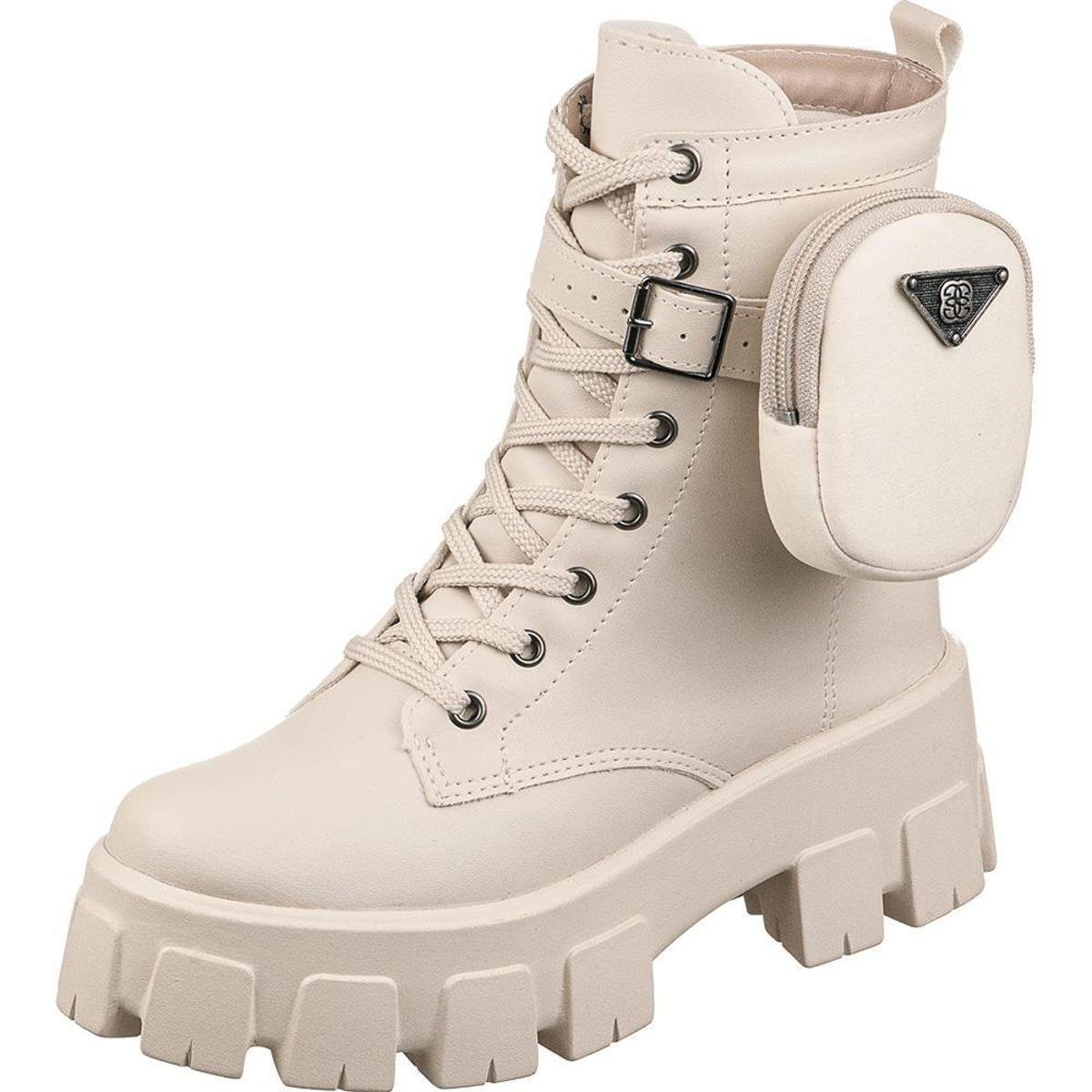 Coturno Feminino GiGiL Bolsinha Removível Plataforma - Off White Menor preço em Coturno Feminino GiGiL Bolsinha Removível Plataforma - Off White