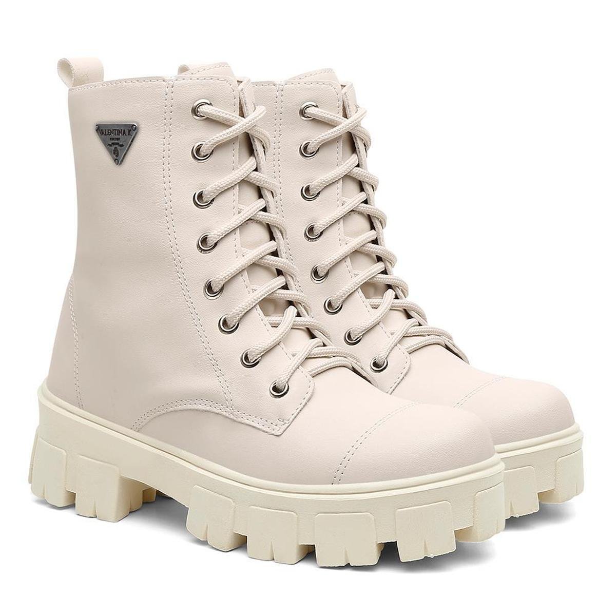 Coturno Feminino Salto Baixo Tratorado Cano Curto Zíper - Nude Menor preço em Coturno Feminino Salto Baixo Tratorado Cano Curto Zíper - Nude