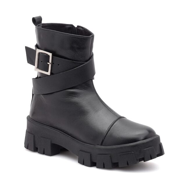 Coturno Feminino Tratorado Couro Bota Cano Curto Conforto