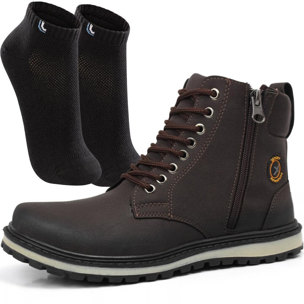 Coturno Masculina Bota Cano Médio Tratorado Conforto Com Meia Lupo Preto Kit