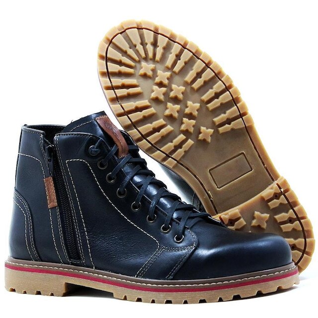 Coturno Masculino Couro Macio Estilo Antiderrapante Conforto