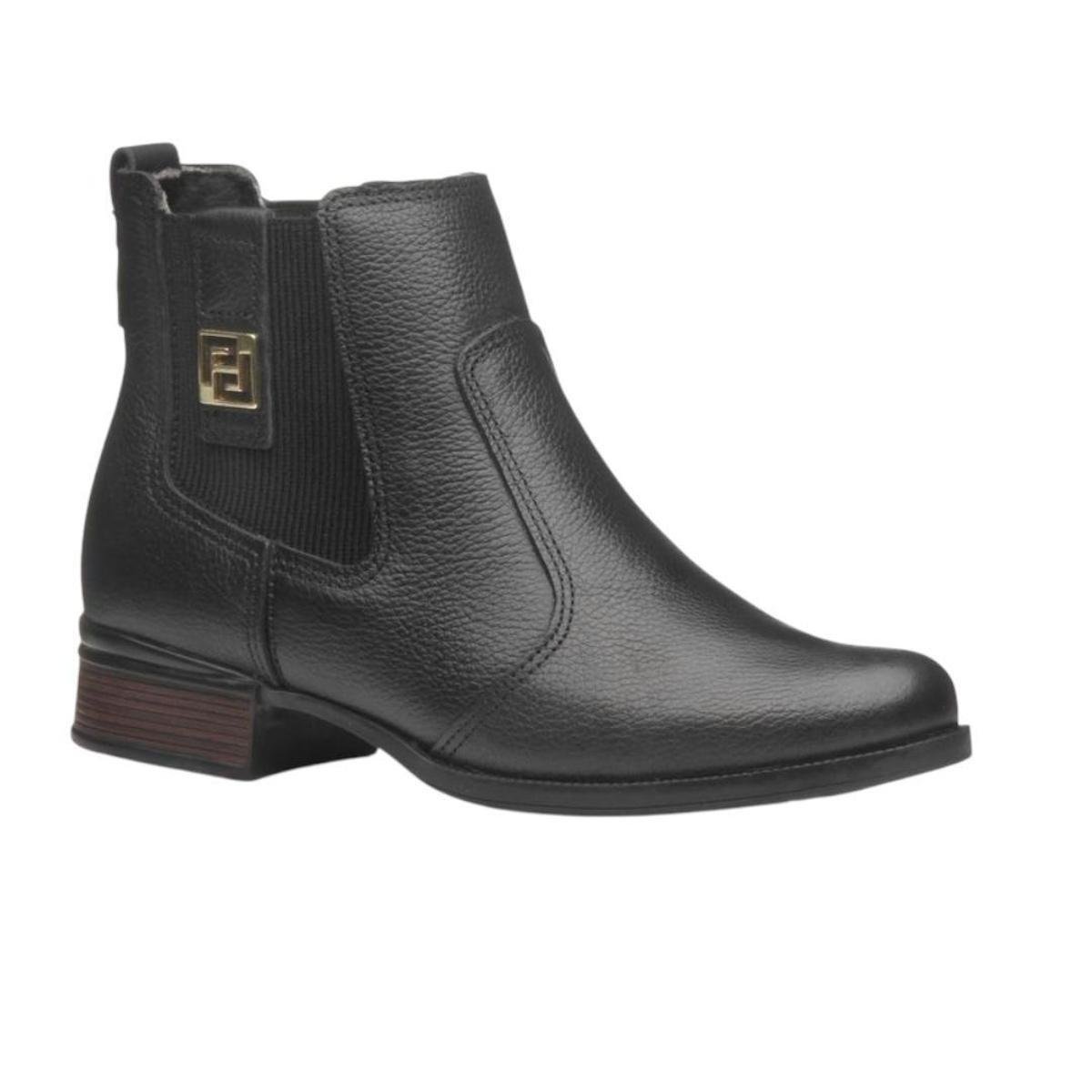Coturno Pegada Feminino Em Couro Preto Bota Cano Curto - Preto Menor preço em Coturno Pegada Feminino Em Couro Preto Bota Cano Curto - Preto