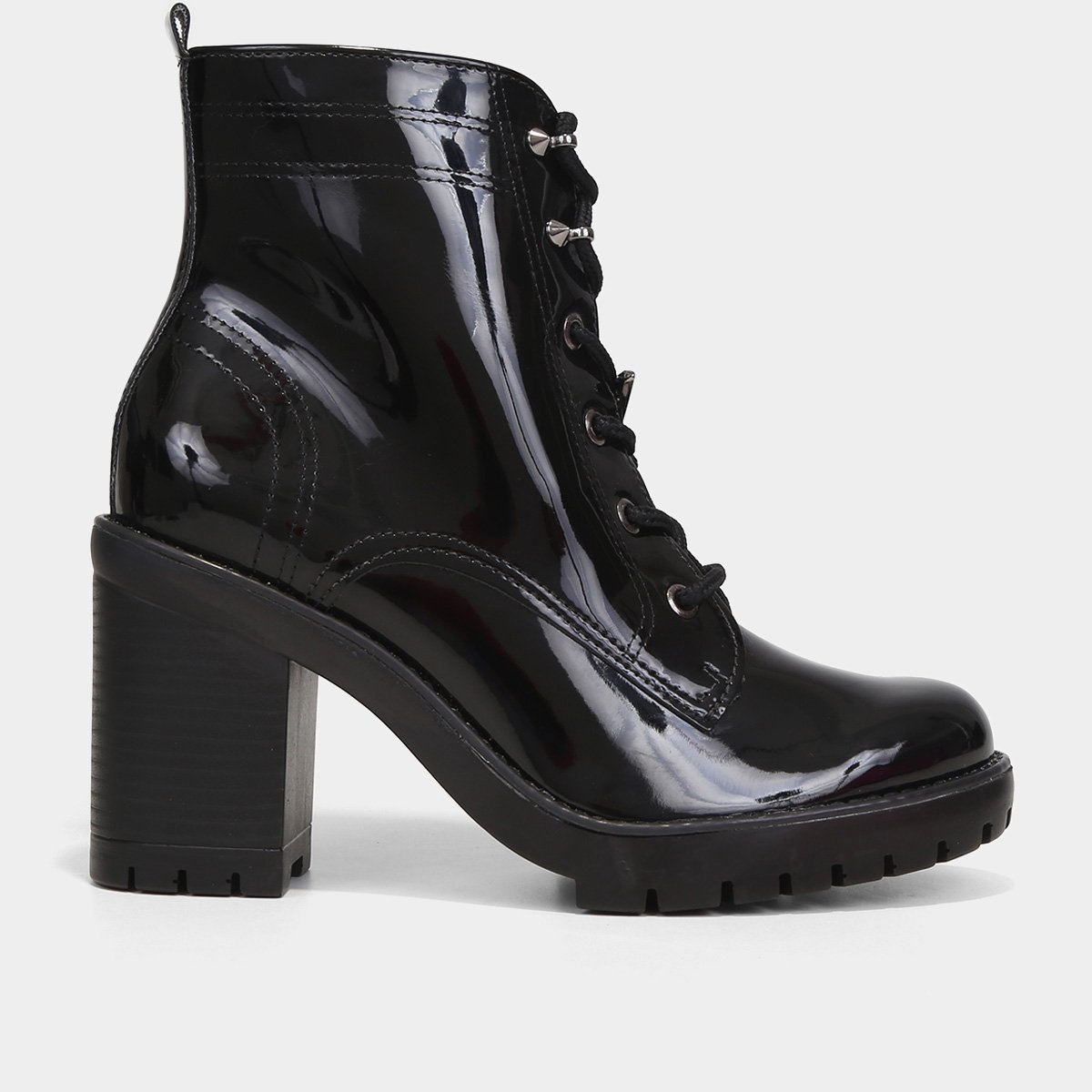 Bota Coturno Verniz Feminino Salto Alto Coturno Verniz Preto Salto