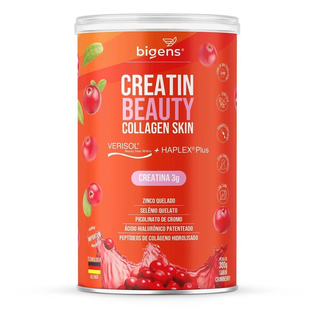 Creatina Creatin Beauty Colágeno Verisol Haplex Plus Zinco Selênio Ácido Hialurônico 300g - Bigens
