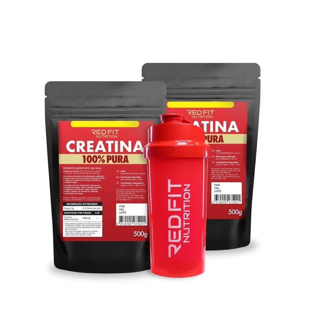 Creatina Monohidratada 1Kg - 100% Pura Matéria-Prima Importada - Red Fit Nutrition
