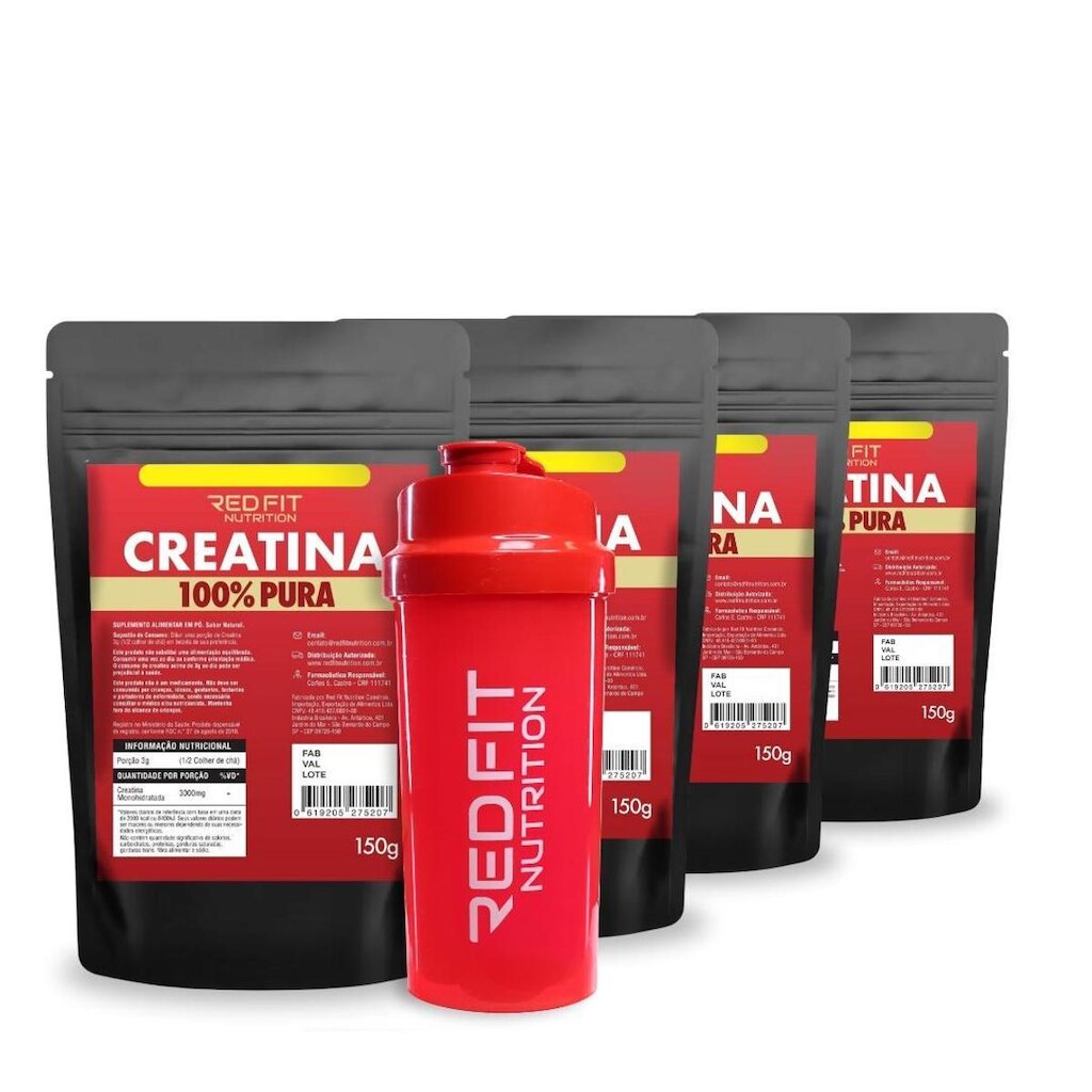 Creatina Monohidratada 600g - 100% Pura Matéria-Prima Importada - Red Fit Nutrition