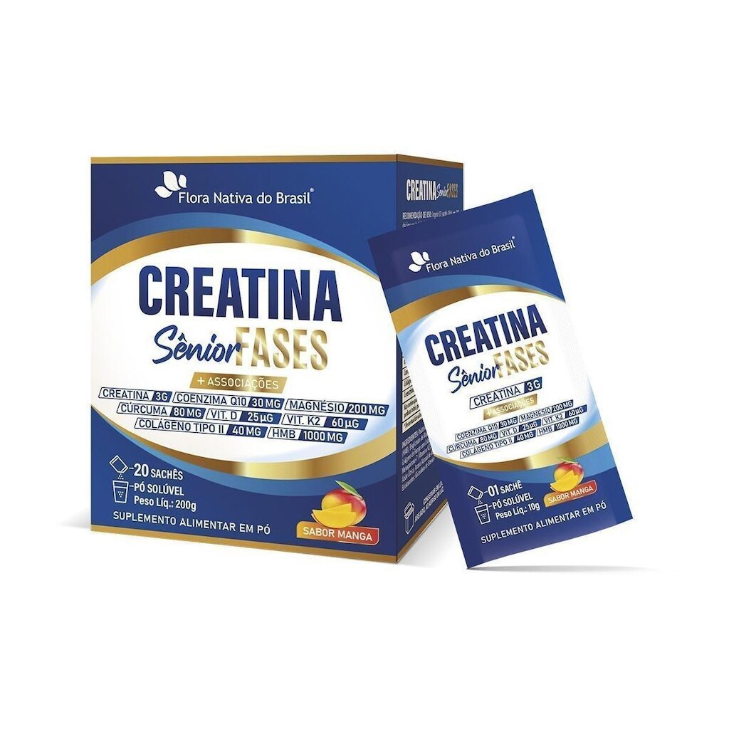 Creatina Sênior Coenzima Cúrcuma Colágeno Tipo 2 200g Sabor Manga - Flora nativa do brasil