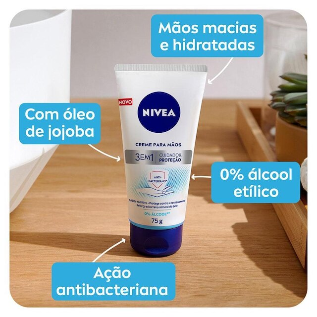 Creme para Mãos Nivea 3 em 1 Ação Bacteriana Cuidado & Proteção 75g