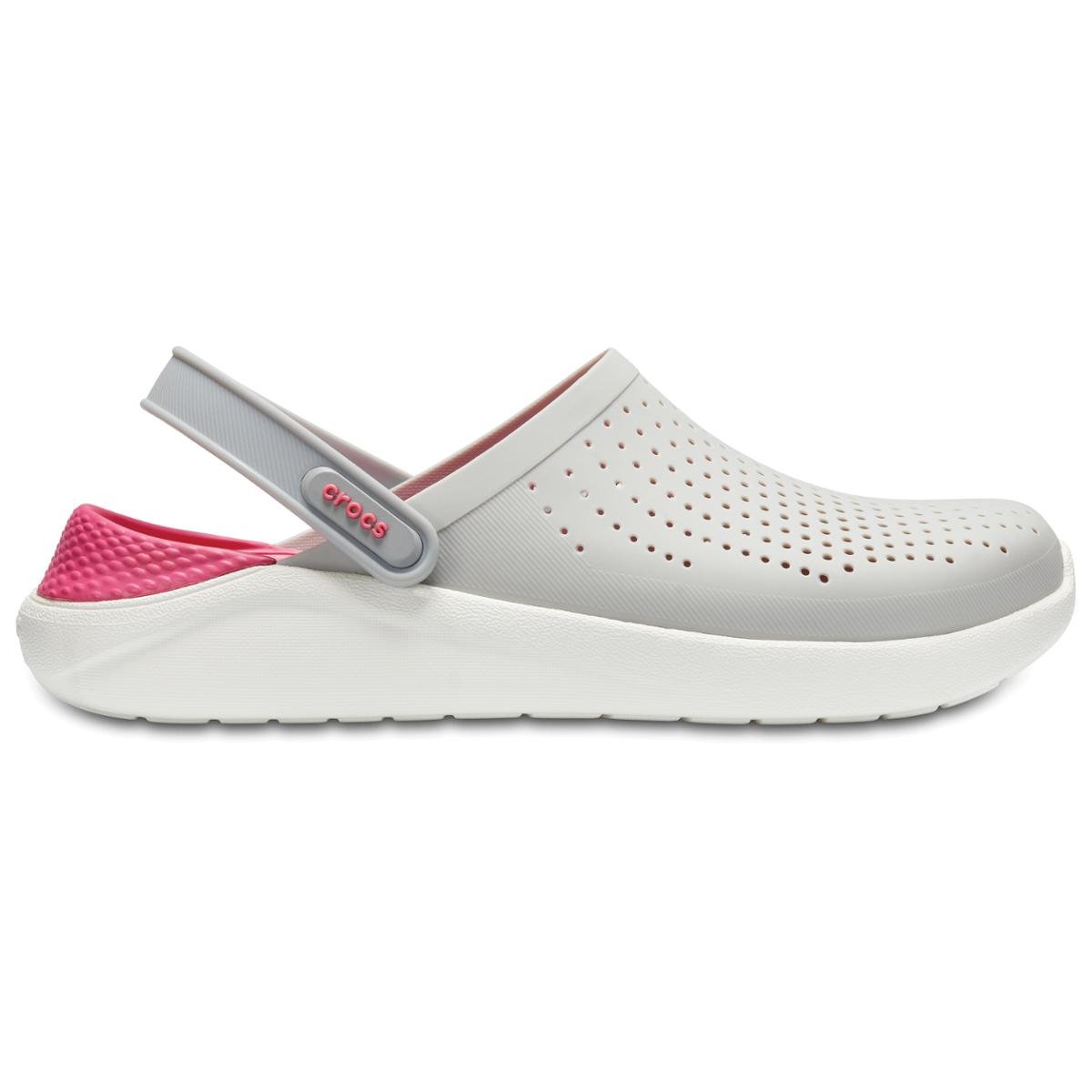 crocs cinza e rosa