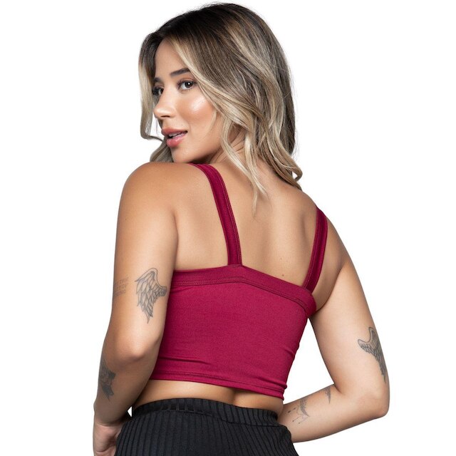 Cropped Alça Grossa Serra e Mar Modas Top Regata Roupa Suplex Blogueira Moda Casual Feminina