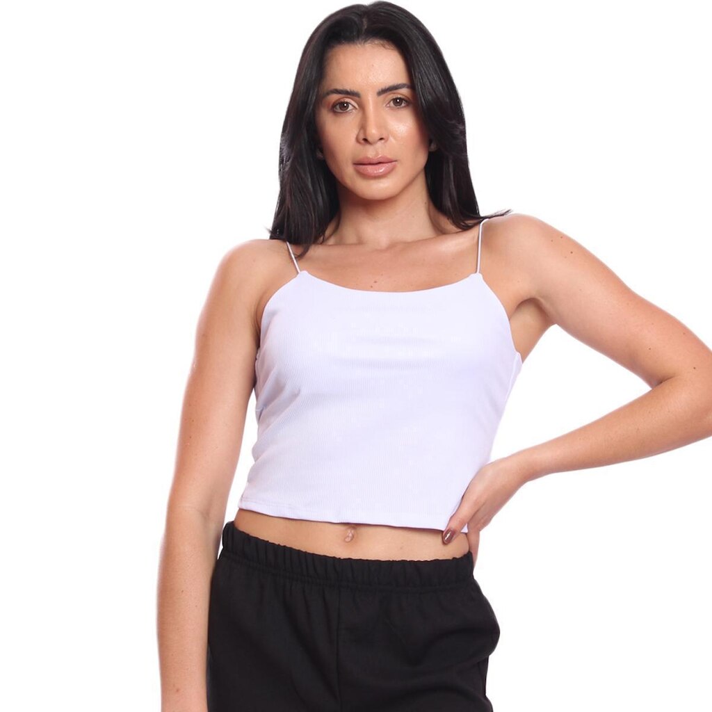 Cropped Alcinha Feminino Canelado Ribana Sem Bojo Básico Casual