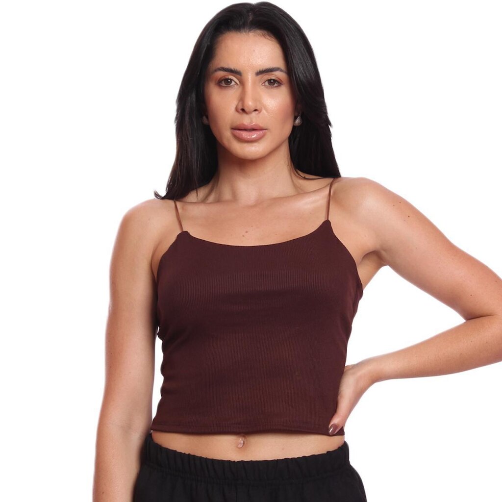 Cropped Alcinha Feminino Canelado Ribana Sem Bojo Básico Casual