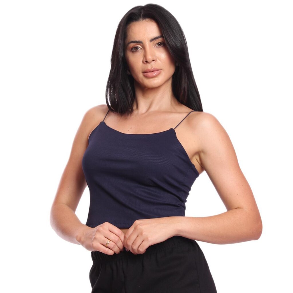 Cropped Alcinha Feminino Canelado Ribana Sem Bojo Básico Casual