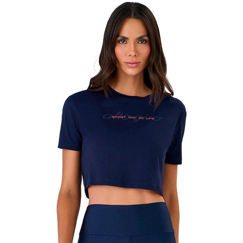 Cropped Alto Giro Estampa e Torção Costas Feminino