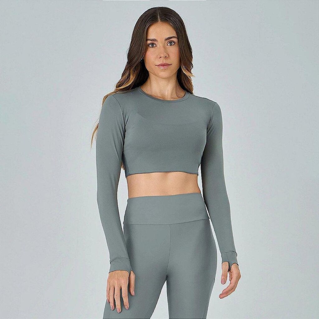 Cropped Alto Giro Manga Longa Com Dedinhos W26 Cinza Sombrio