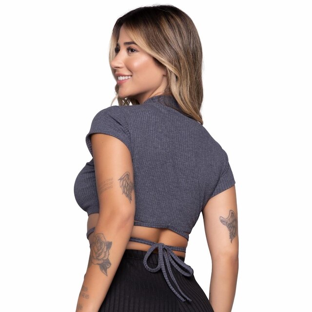 Cropped Amarração Serra e Mar Modas Cruzado Transpassado Blogueira Moda Casual feminina