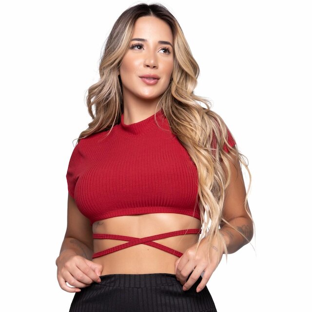 Cropped Amarração Serra e Mar Modas Cruzado Transpassado Blogueira Moda Casual feminina