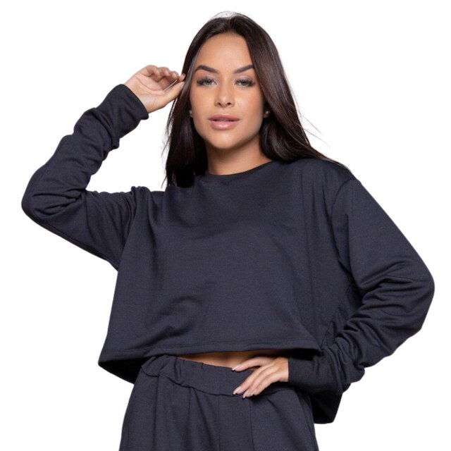 Cropped Blusa Moletinho Serra e Mar Modas Gringa Manga Longa Roupa Blogueiro Moda Casual