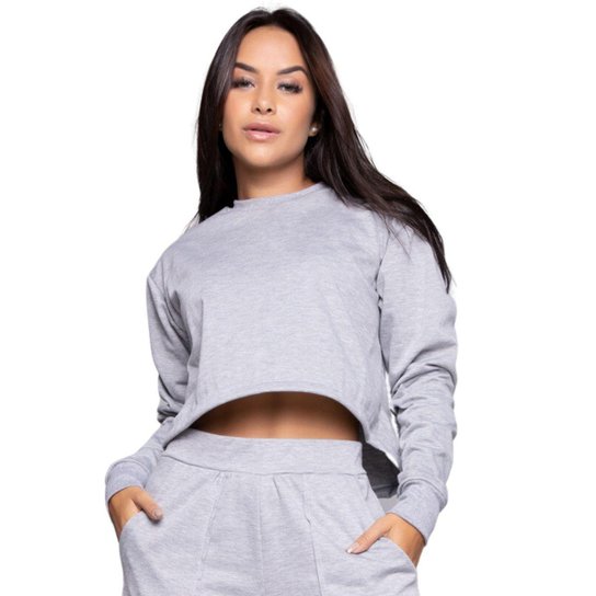 Cropped Blusa Moletinho Serra e Mar Modas Gringa Manga Longa Roupa Blogueiro Moda Casual