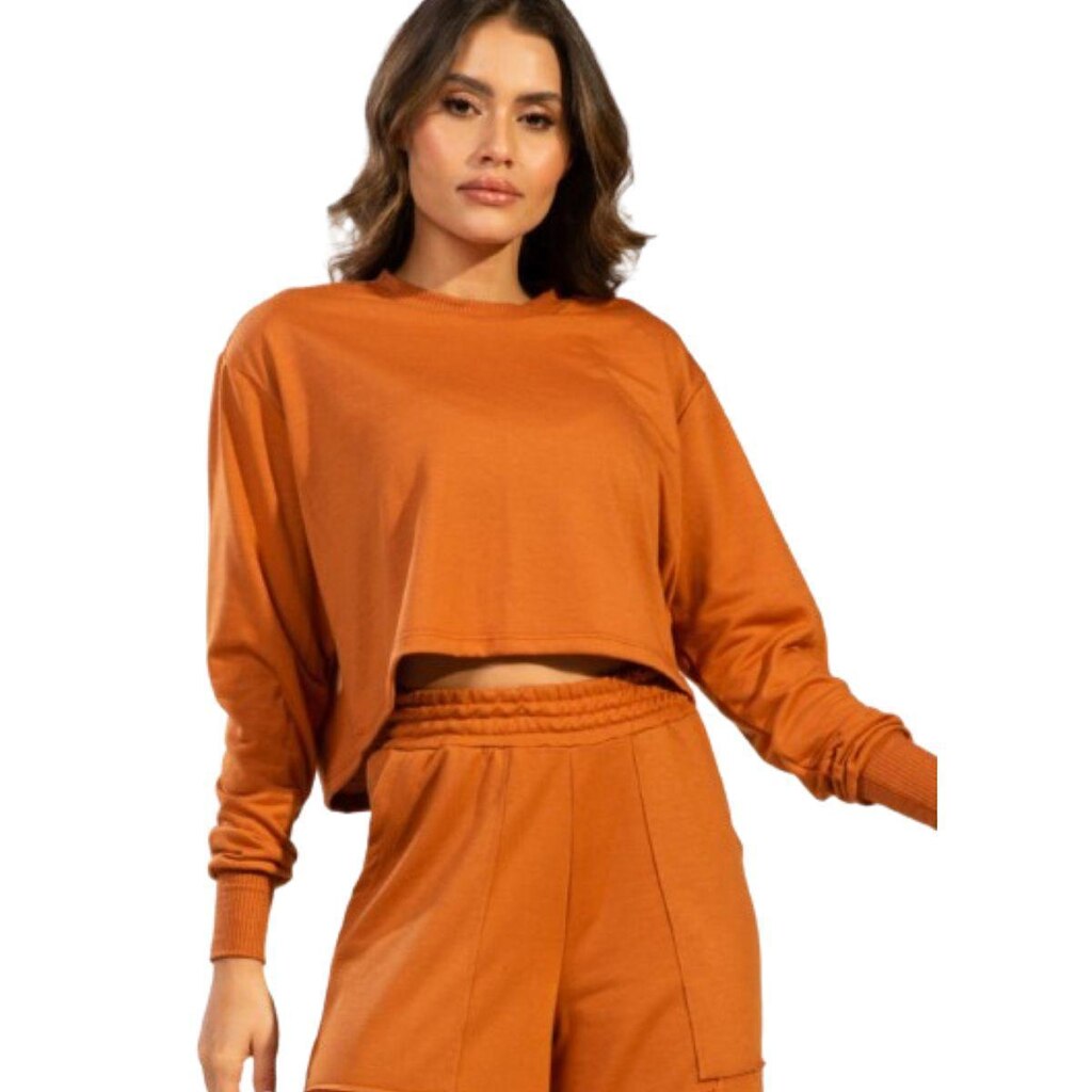Cropped Blusa Moletinho Serra e Mar Modas Gringa Manga Longa Roupa Blogueiro Moda Casual
