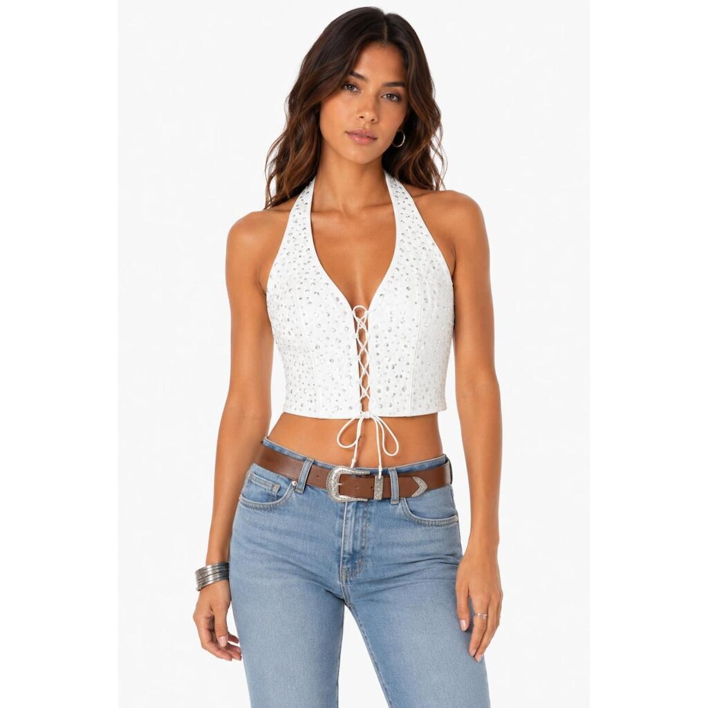 Cropped D Bell Outlet Fashion Pedraria Branco