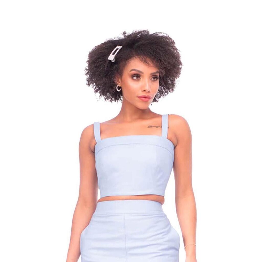Cropped de Couro Com Alça Azul