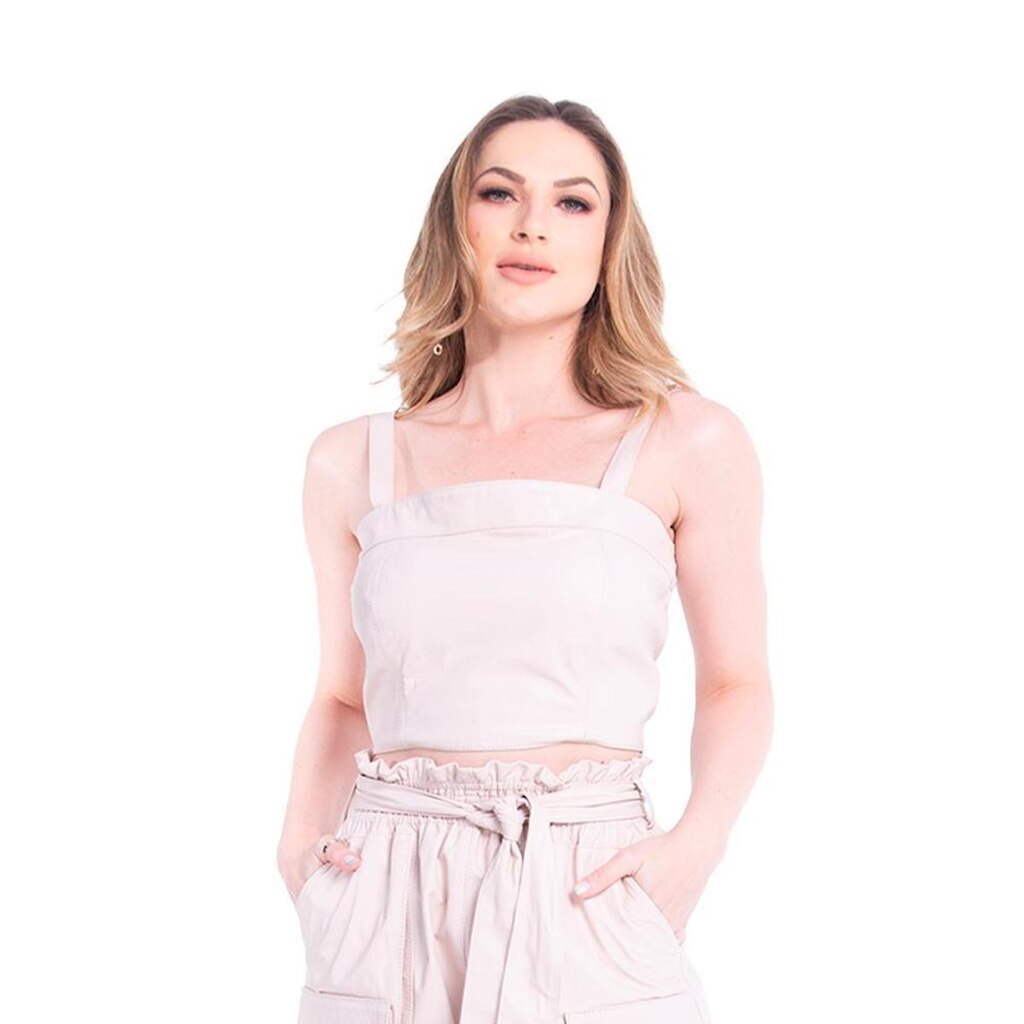 Cropped de Couro Com Alça Nude