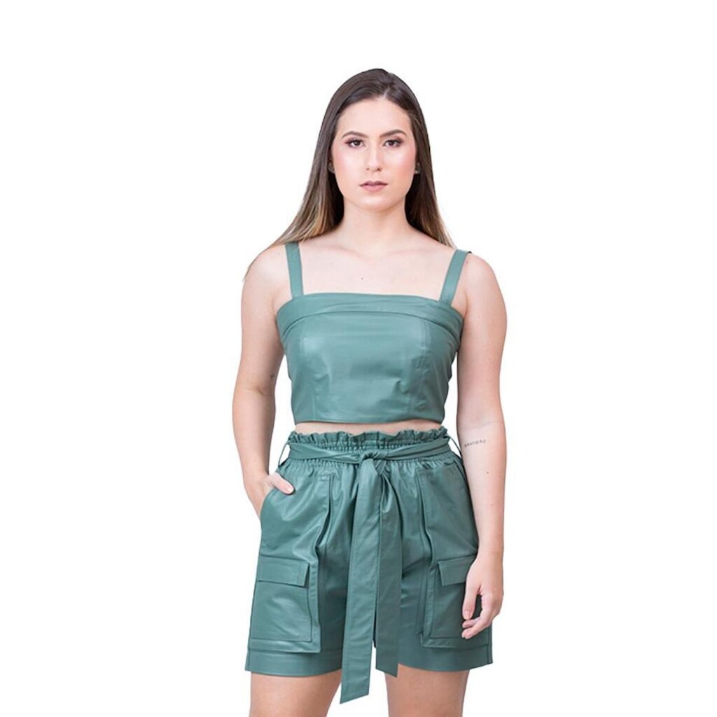 Cropped de Couro Com Alça Verde