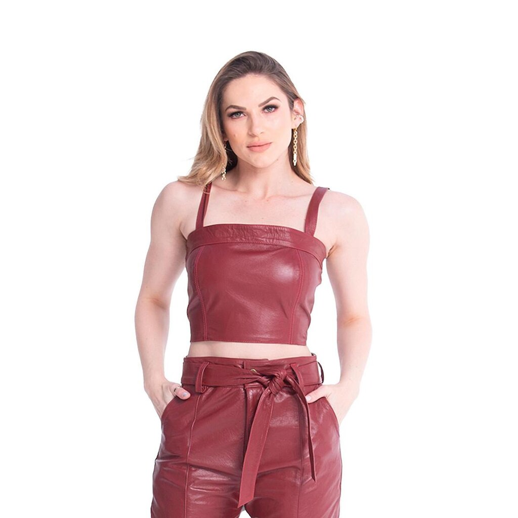 Cropped de Couro Com Alça Vermelho