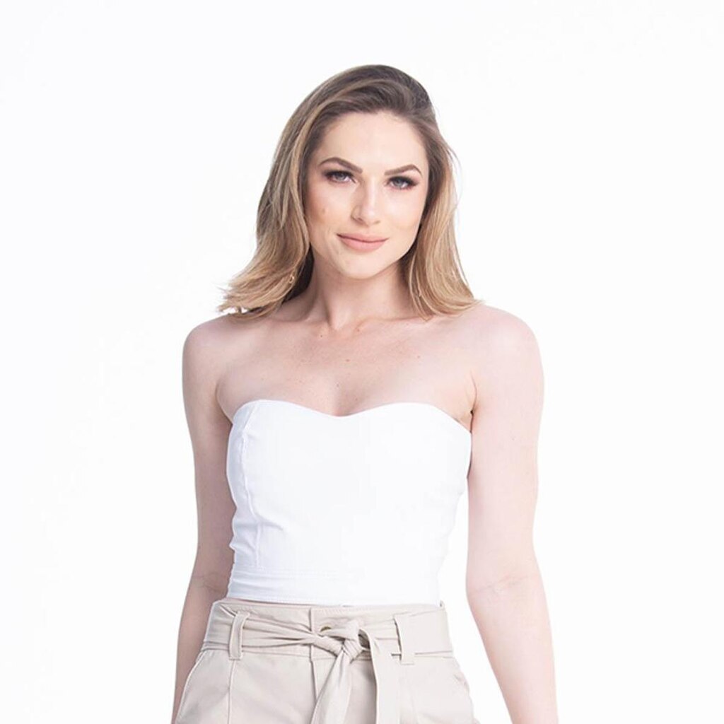 Cropped de Couro Sem Alça Branco