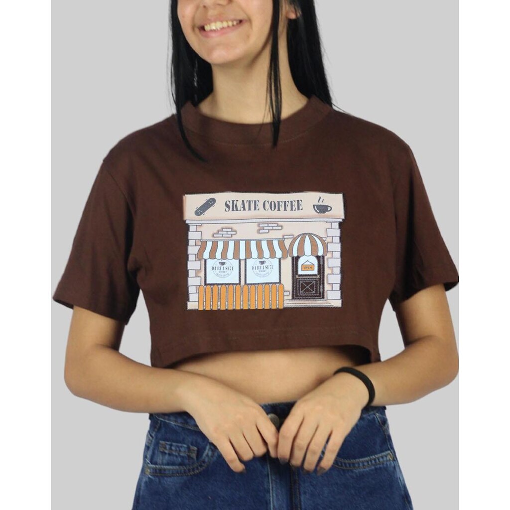 Cropped DR7 Street SK8 Coffee - Marrom