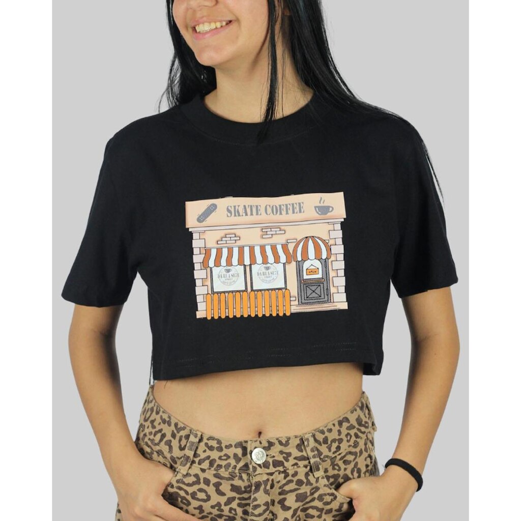 Cropped DR7 Street SK8 Coffee - Preto