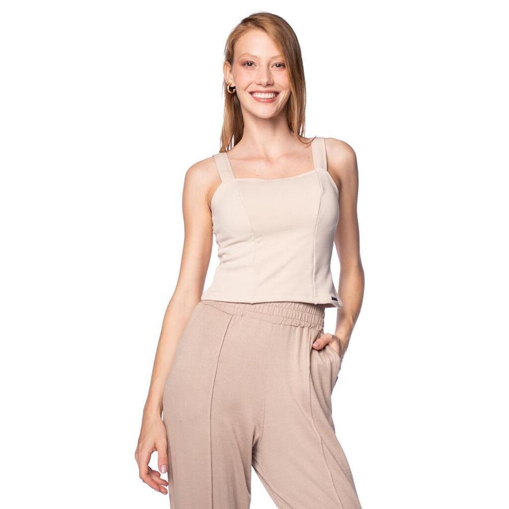 Cropped Feminino Bruna E Bia Moletinho Bege