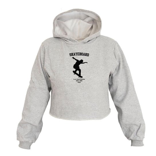 Cropped Feminino Moletom Estampa Skate California Capuz Moda Zattini