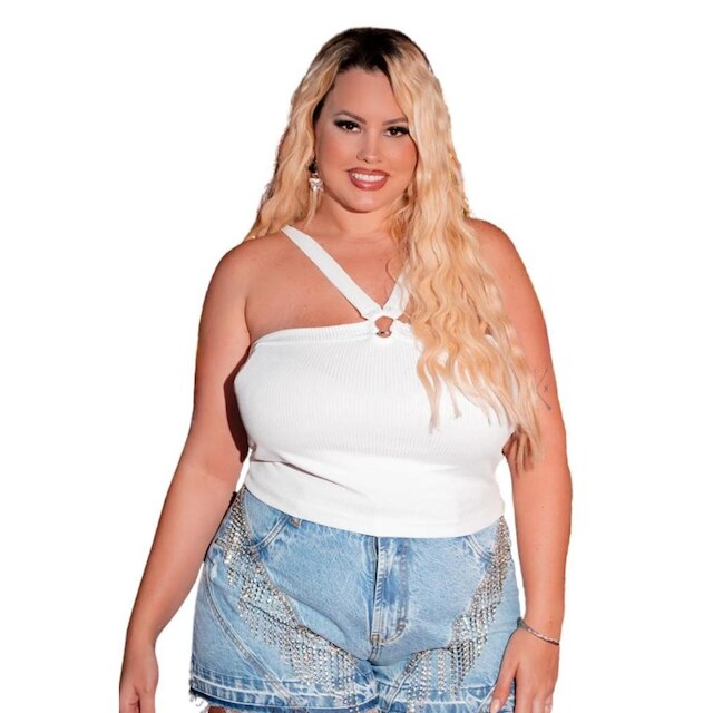 Cropped Feminino Plus Size Com Alça e Argola