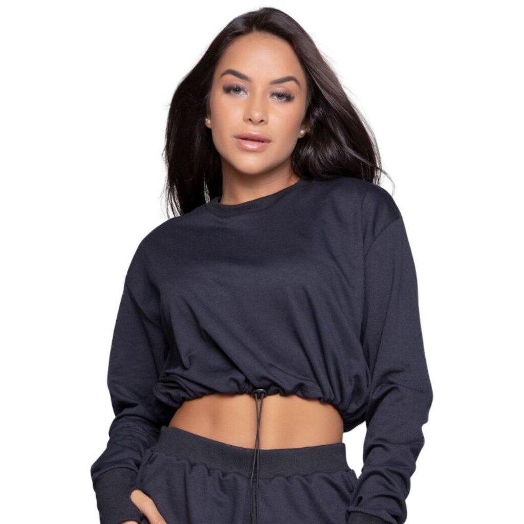 Cropped Fitnees Manga Longa Com Regulagem Serra e Mar Moletinho Roupa Treino Academia Moda Fitness