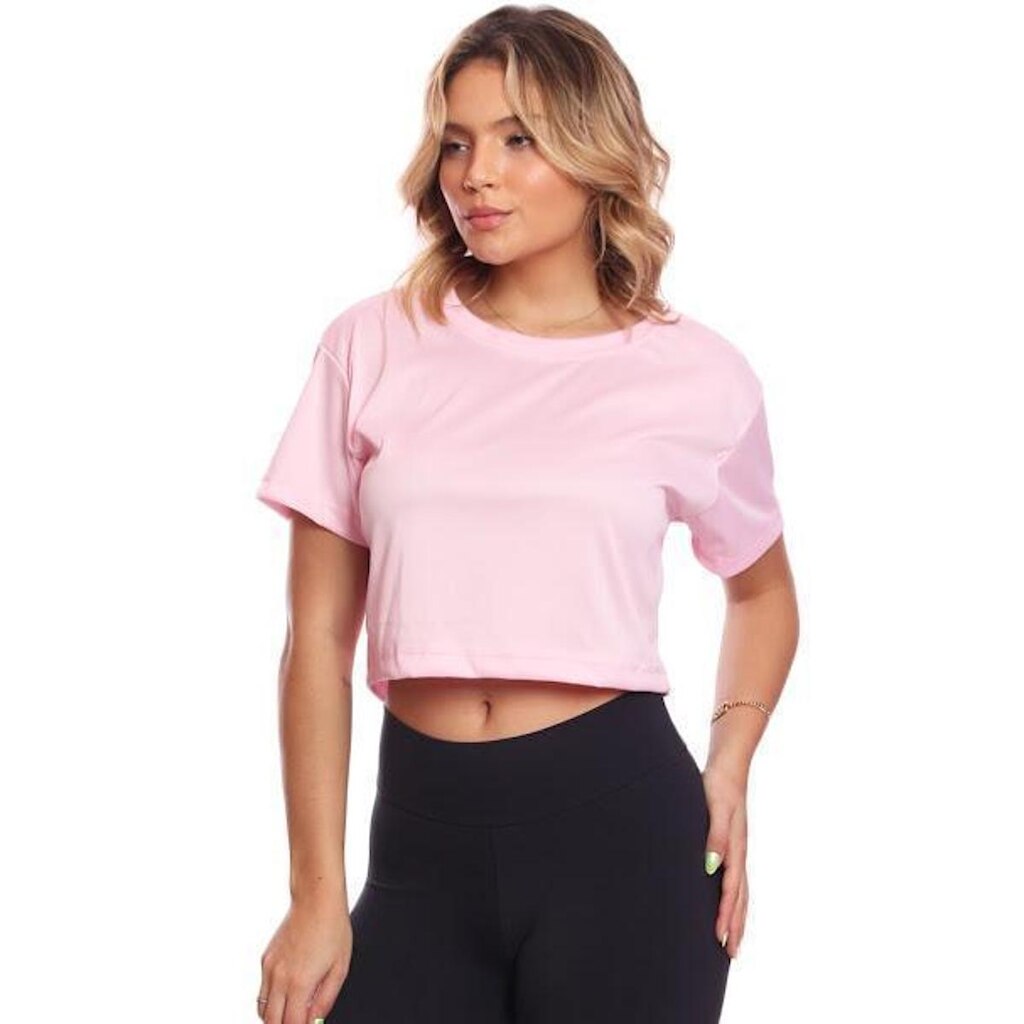 Cropped Manga Curta Dry Proteção Uv Blusa Feminino