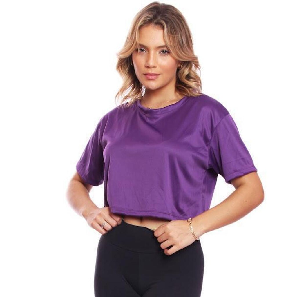 Cropped Manga Curta Dry Proteção Uv Blusa Feminino