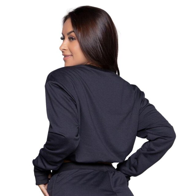 Cropped Manga Longa Com Regulagem Serra e Mar Modas Gringa Moletinho Frio Moda Casual