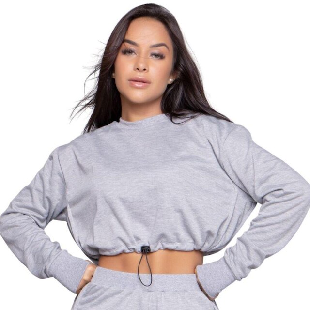 Cropped Manga Longa Com Regulagem Serra e Mar Modas Gringa Moletinho Frio Moda Casual