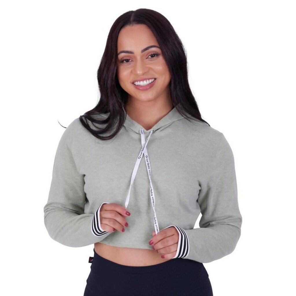 CROPPED MOLETINHO ALGODÃO FEMININO CASUAL CAPUZ ORBIS - cinza, G