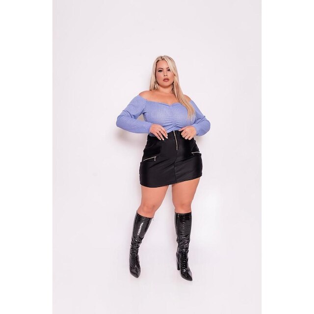 Cropped Ombro a Ombro Plus Size Curto