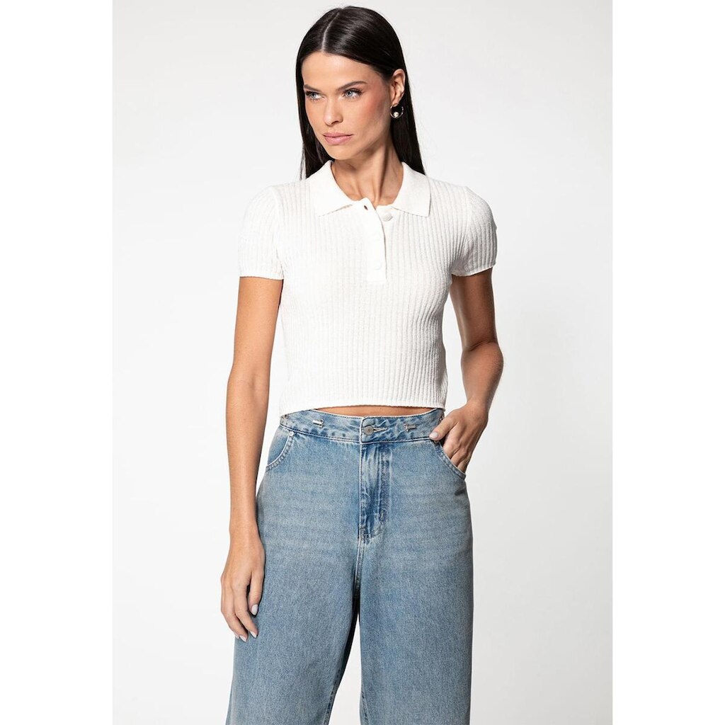 Cropped Polo Tricot Chenille Off White
