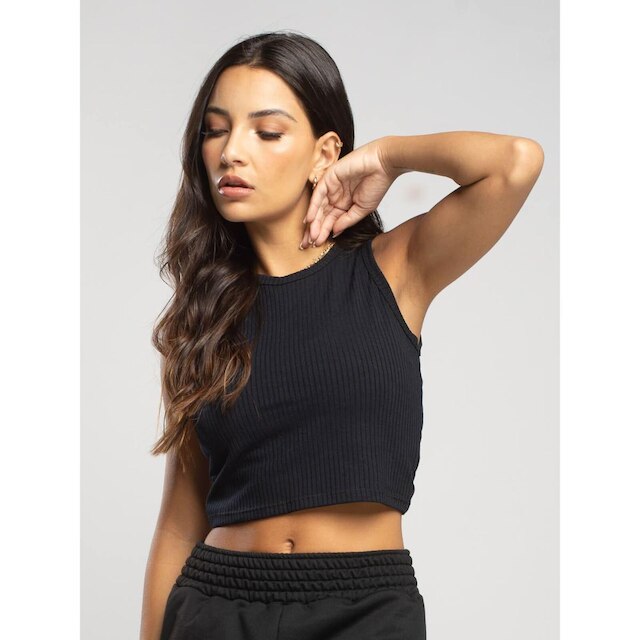Cropped Regata Canelado Moda Casual Feminina