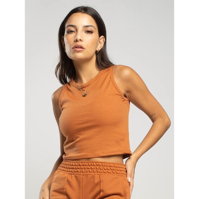 Cropped Regata Canelado Moda Casual Feminina