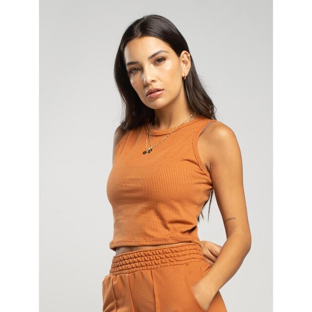 Cropped Regata Canelado Moda Casual Feminina
