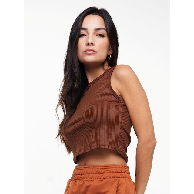 Cropped Regata Canelado Moda Casual Feminina