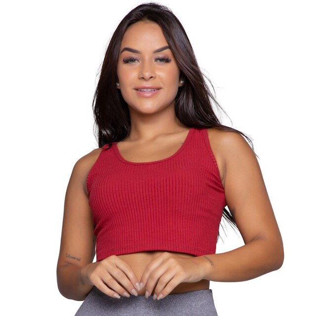 Cropped Regata Canelado Serra e Mar Modas Sem Mangas Blogueira Moda Casual
